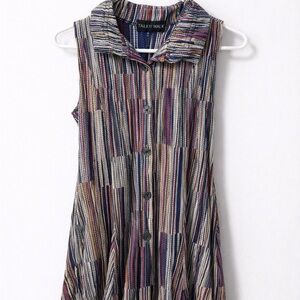 Talk of the Walk Striped Button - Front Sleeveless Dress / Blouse • Wired Collar